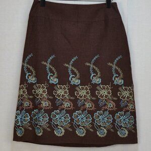 Embroidery midi Skirt linen blend  Feminine office core
